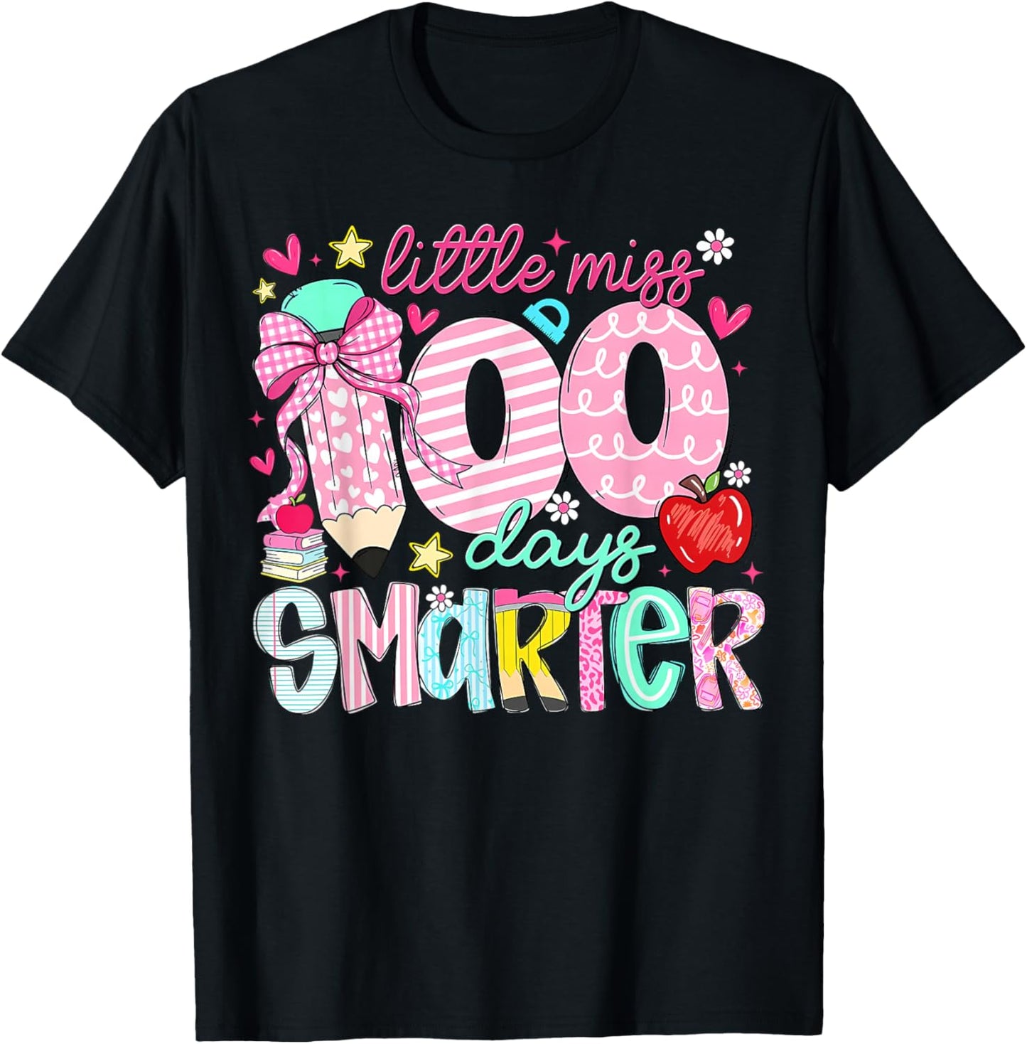 Little Miss 100 Days Smarter Kids Girls 100th Day of School T-Shirt - T-Shirt | Black