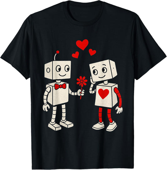 Valentines Day Robots Couple Love Story T-Shirt - T-Shirt | Black