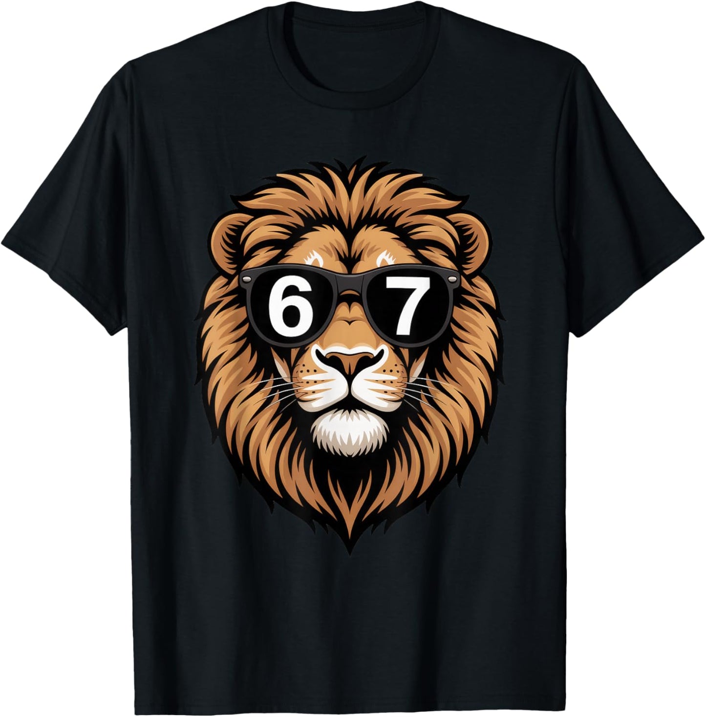 Funny Lion Sunglasses 67 Six Seven Meme T-Shirt - T-Shirt | Black