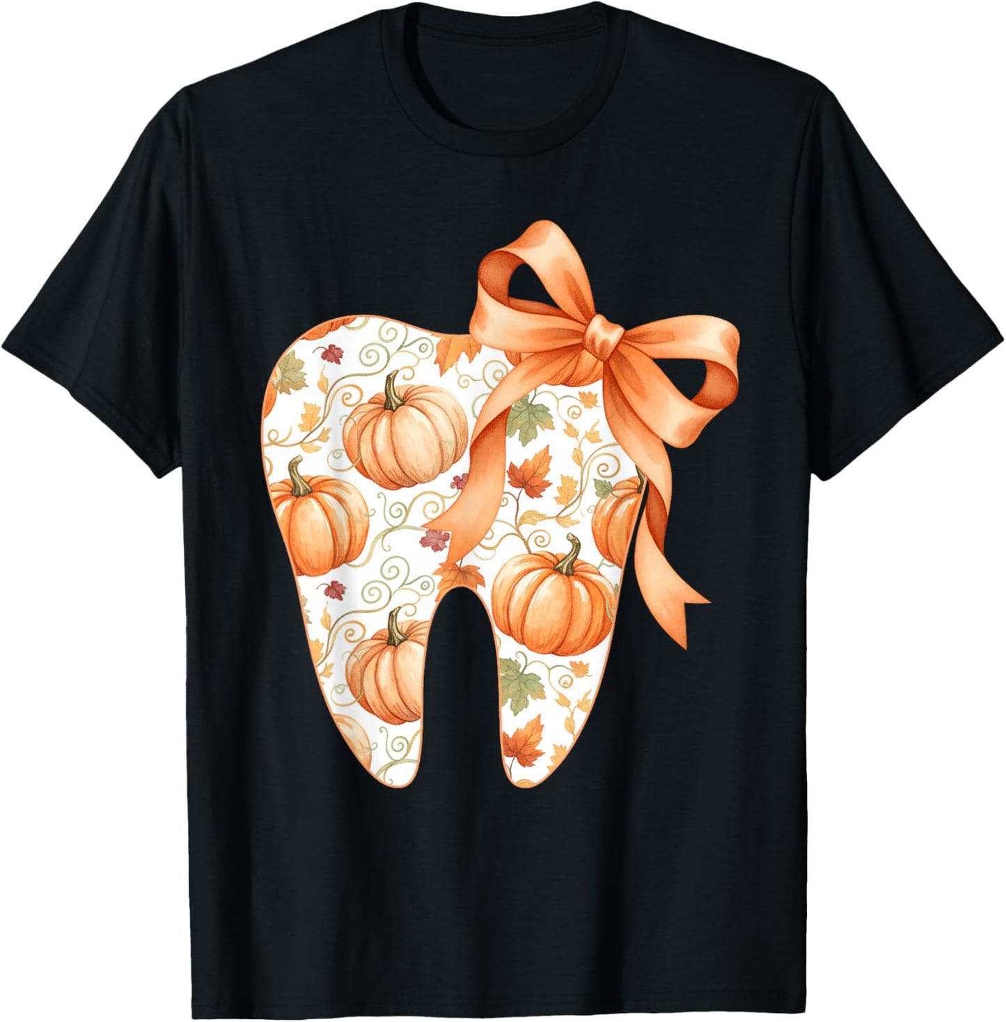 Tooth Coquette Bow Dentist Thanksgiving Dental Assistant T-Shirt - T-Shirt | Black
