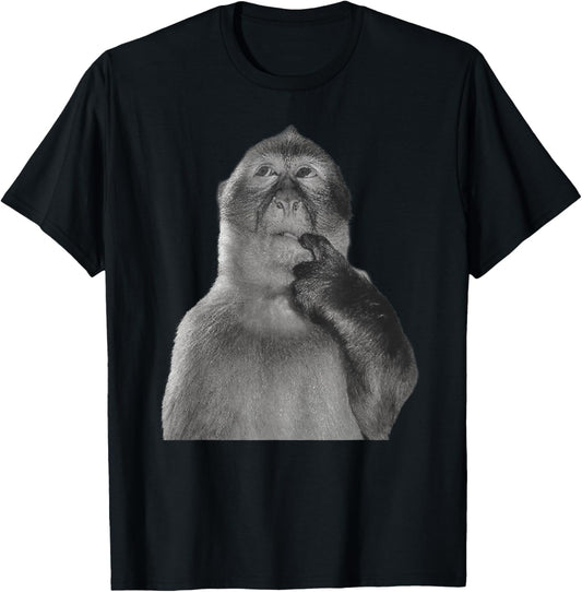 Funny Thinking Monkey Dank Meme Gen Z Joke Humor T-Shirt - T-Shirt | Black