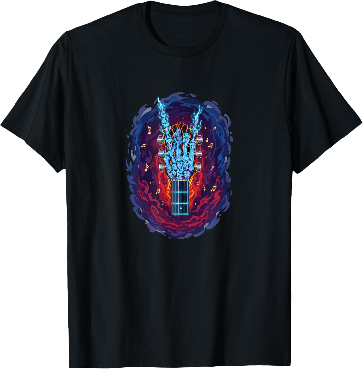 Rock On Skeleton Hand Guitar Gifts Men Rock Band T-Shirt - T-Shirt | Black