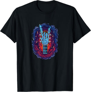 Rock On Skeleton Hand Guitar Gifts Men Rock Band T-Shirt - T-Shirt | Black