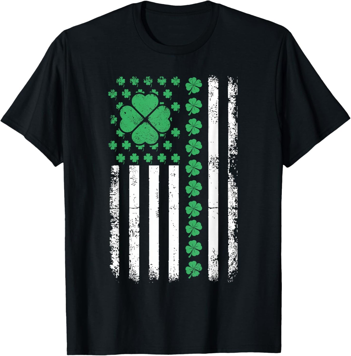 US American Flag Design with Shamrocks for St Patricks Day T-Shirt - T-Shirt | Black