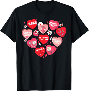 Cardiac Crew Nurse Valentine Nurses Retro Candy Heart T-Shirt - T-Shirt | Black