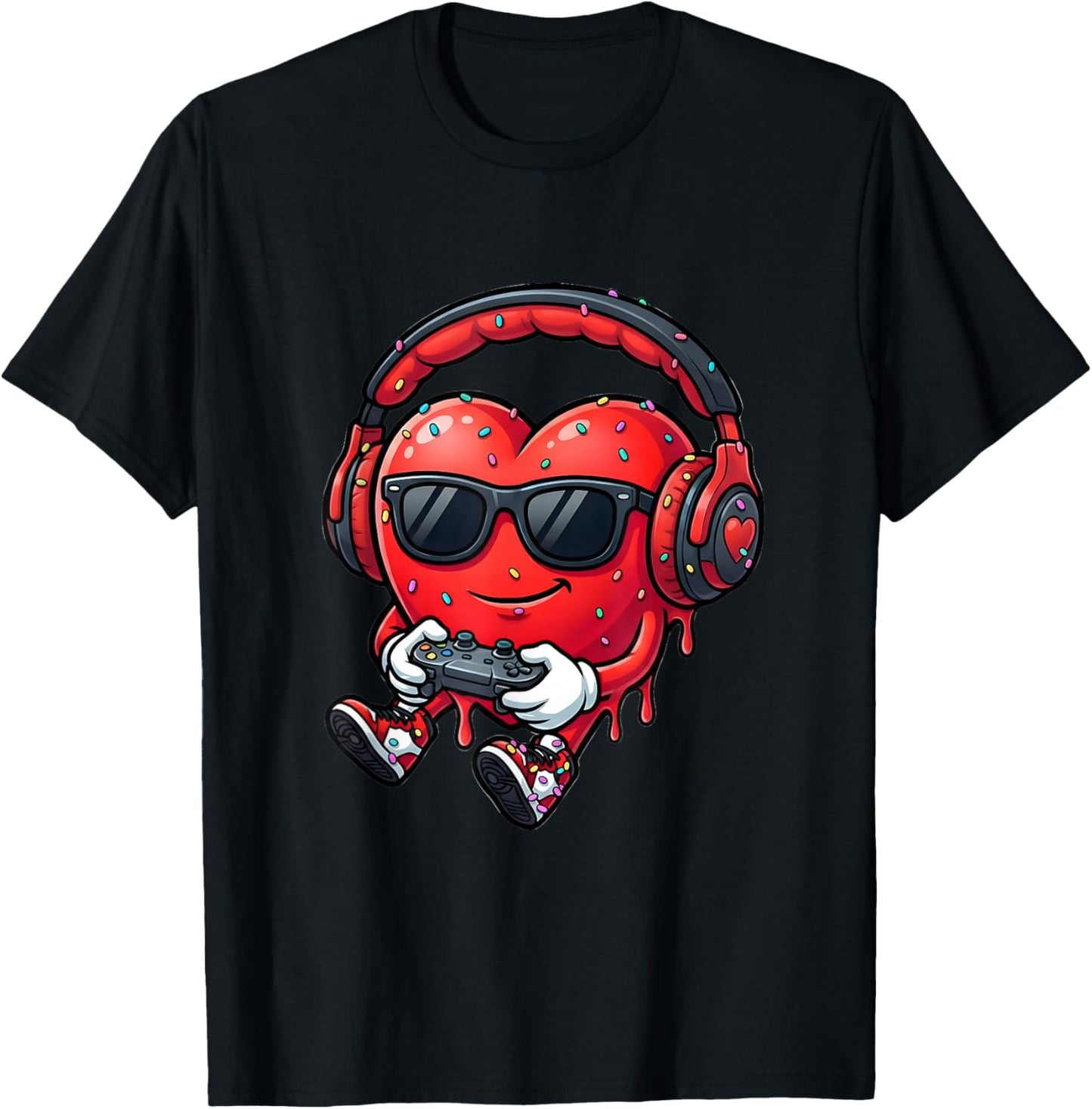 Valentine's Day Red Heart Vday Gamer for Boys Kids Teen T-Shirt - T-Shirt | Black