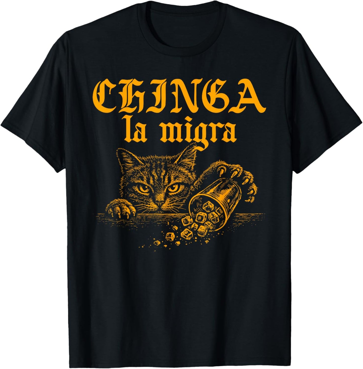 Chinga La Migra Retro Cat Funny Protest Meme Cat Lover T-Shirt - T-Shirt | Black