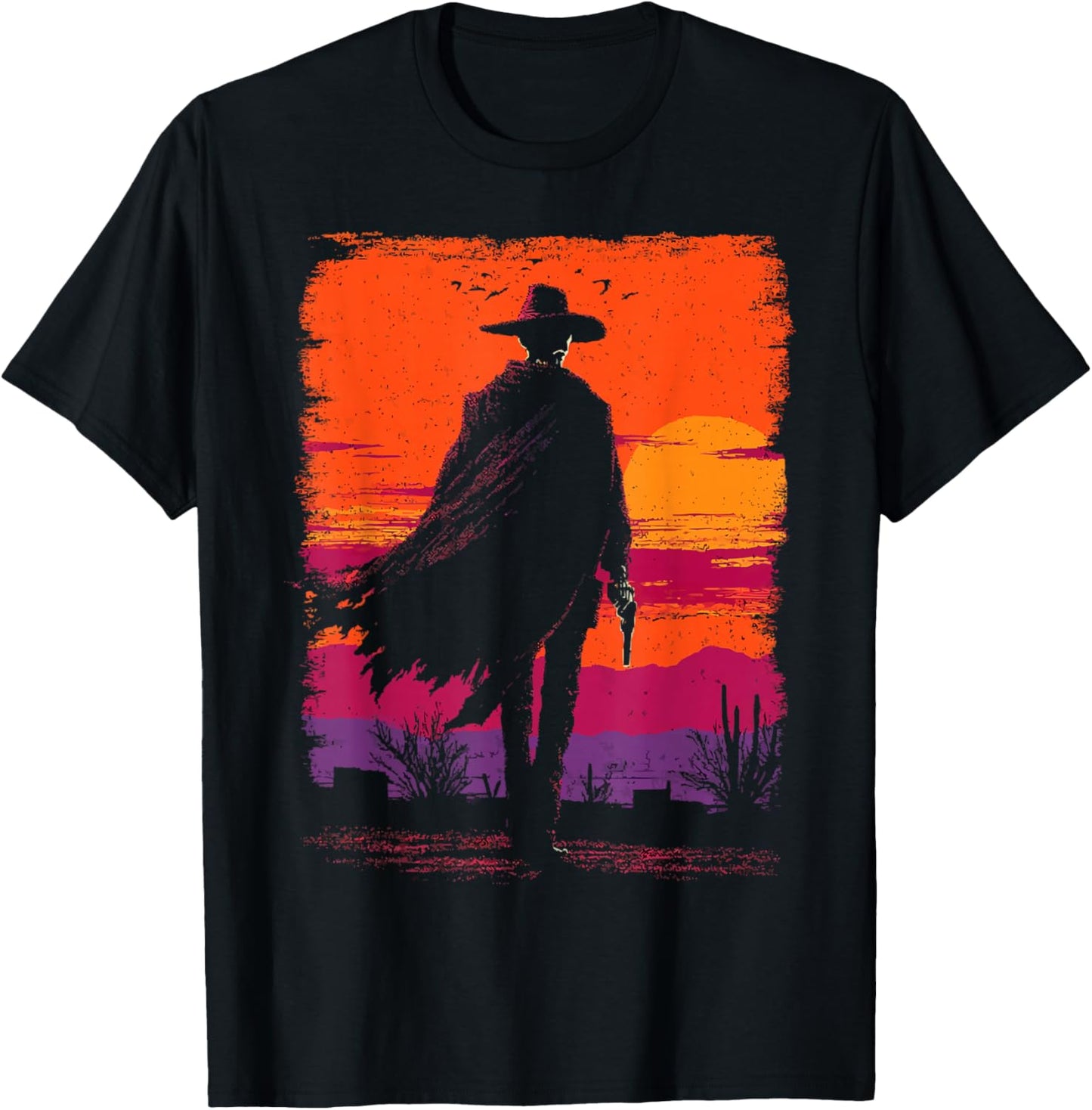 Skeleton Cowboy Gunslinger Desert Sunset Western Gothic T-Shirt - T-Shirt | Black