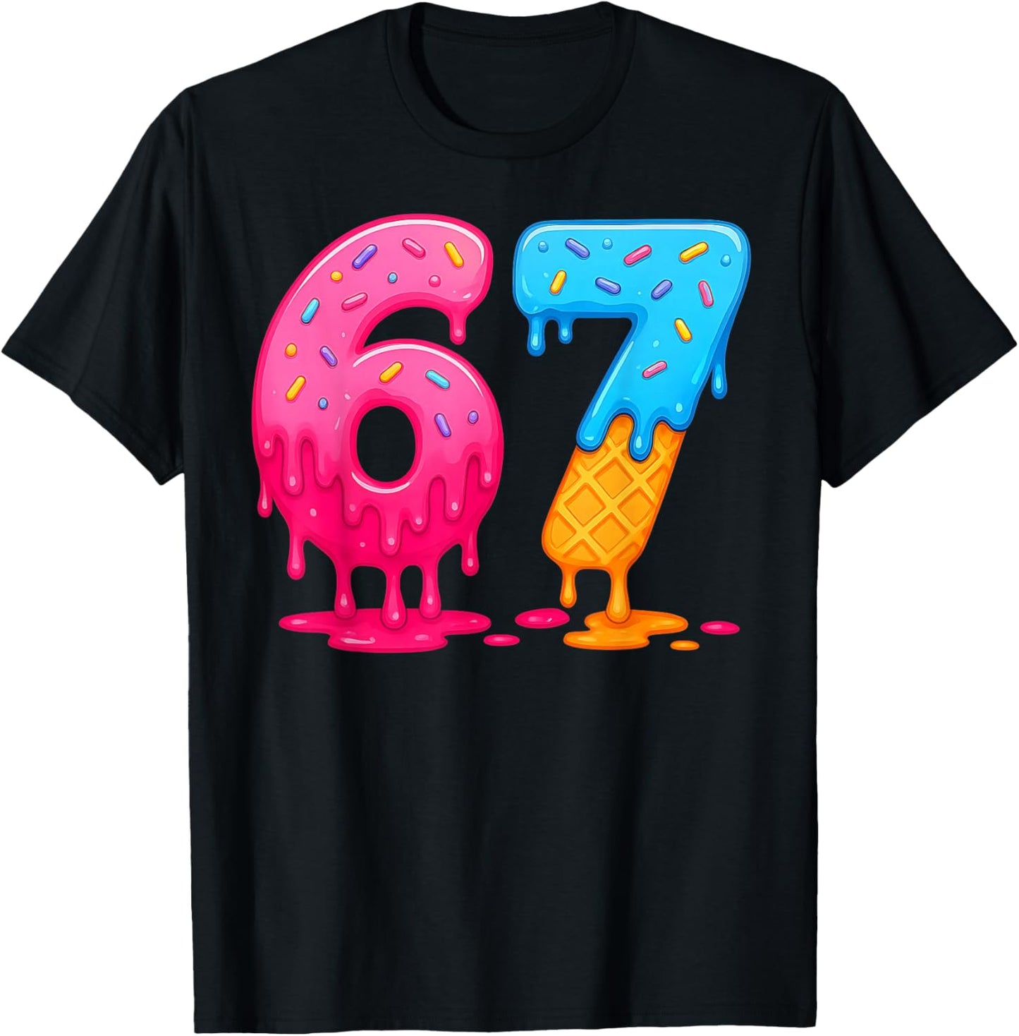 6 7 Meme Six Seven Ice Cream Drip T-Shirt - T-Shirt | Black