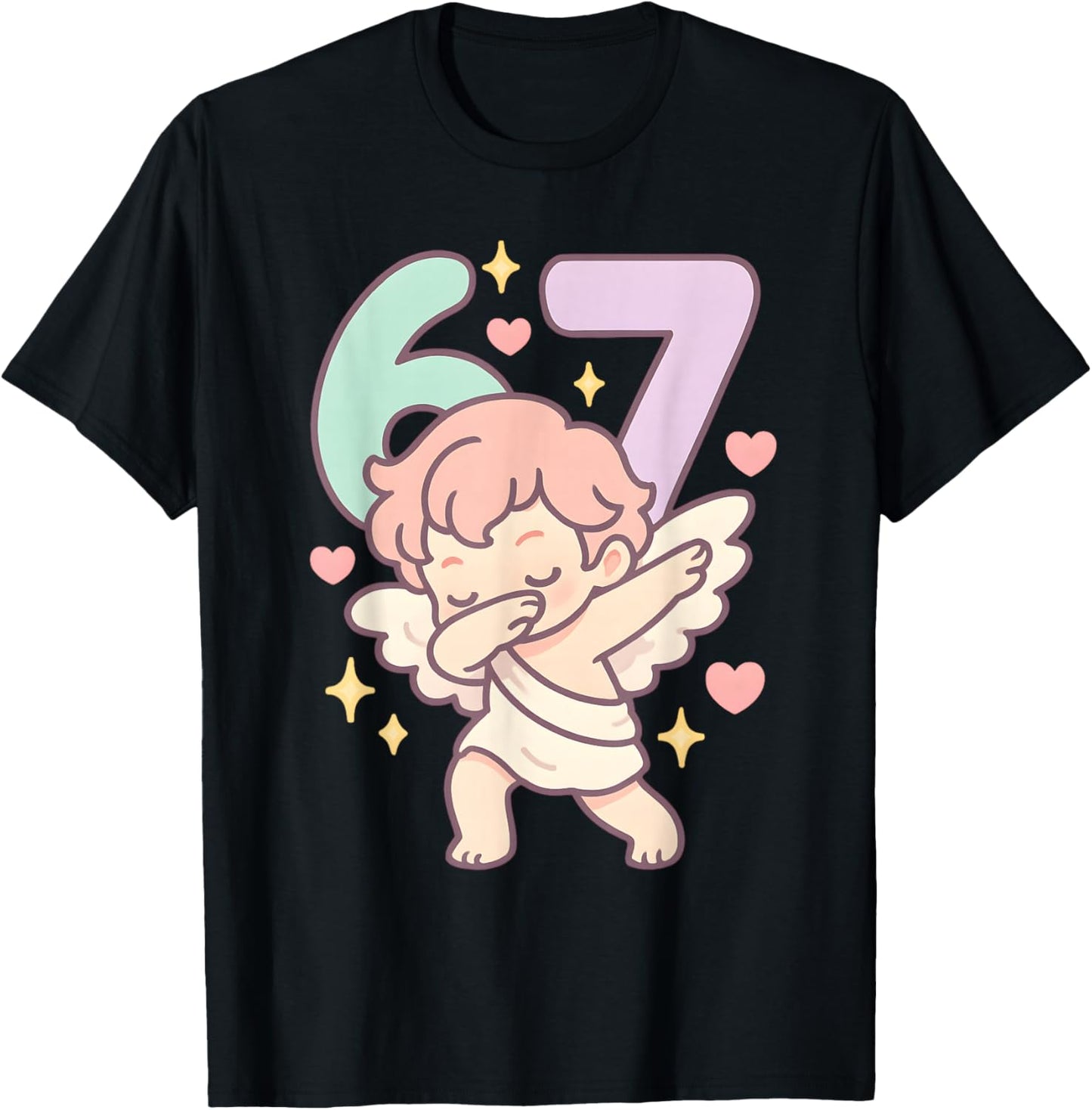 Valentines Day Dabbing 67 Pastel Chibi Cupid Funny Dancing T-Shirt - T-Shirt | Black