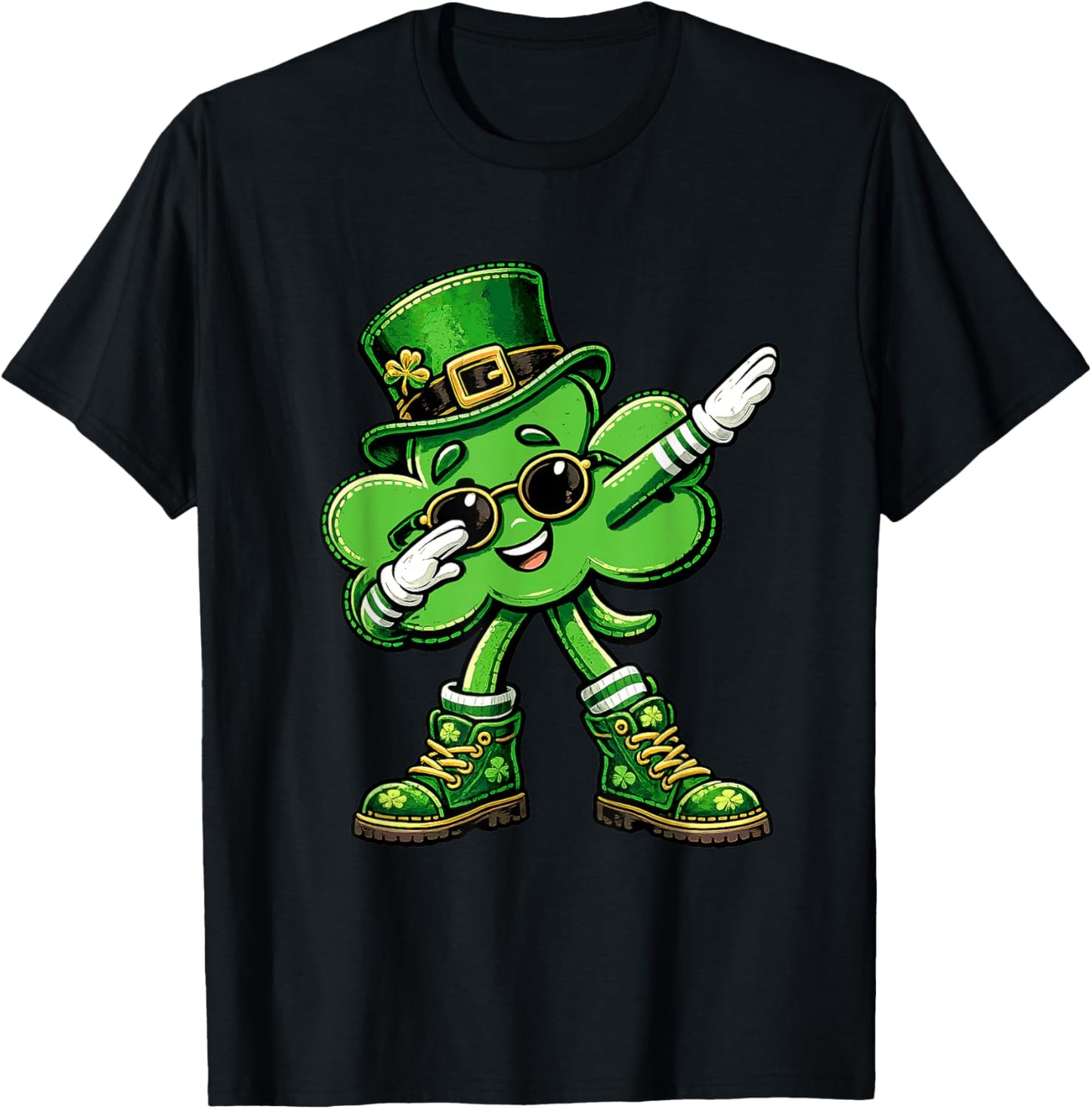 Shamrock Dabbing Funny St Patricks Day Lucky Kids Boys T-Shirt - T-Shirt | Black