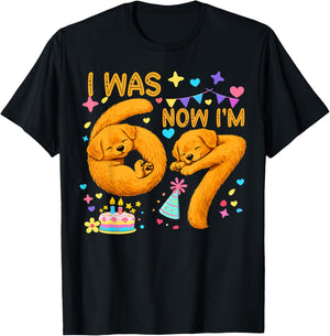 I'm 6 Now I'm 7 Cute Puppy Dog 7th Birthday T-Shirt - T-Shirt | Black
