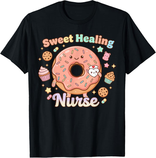 Nurse Life Cute Sweet Healing RN Caring Positive Saying T-Shirt - T-Shirt | Black