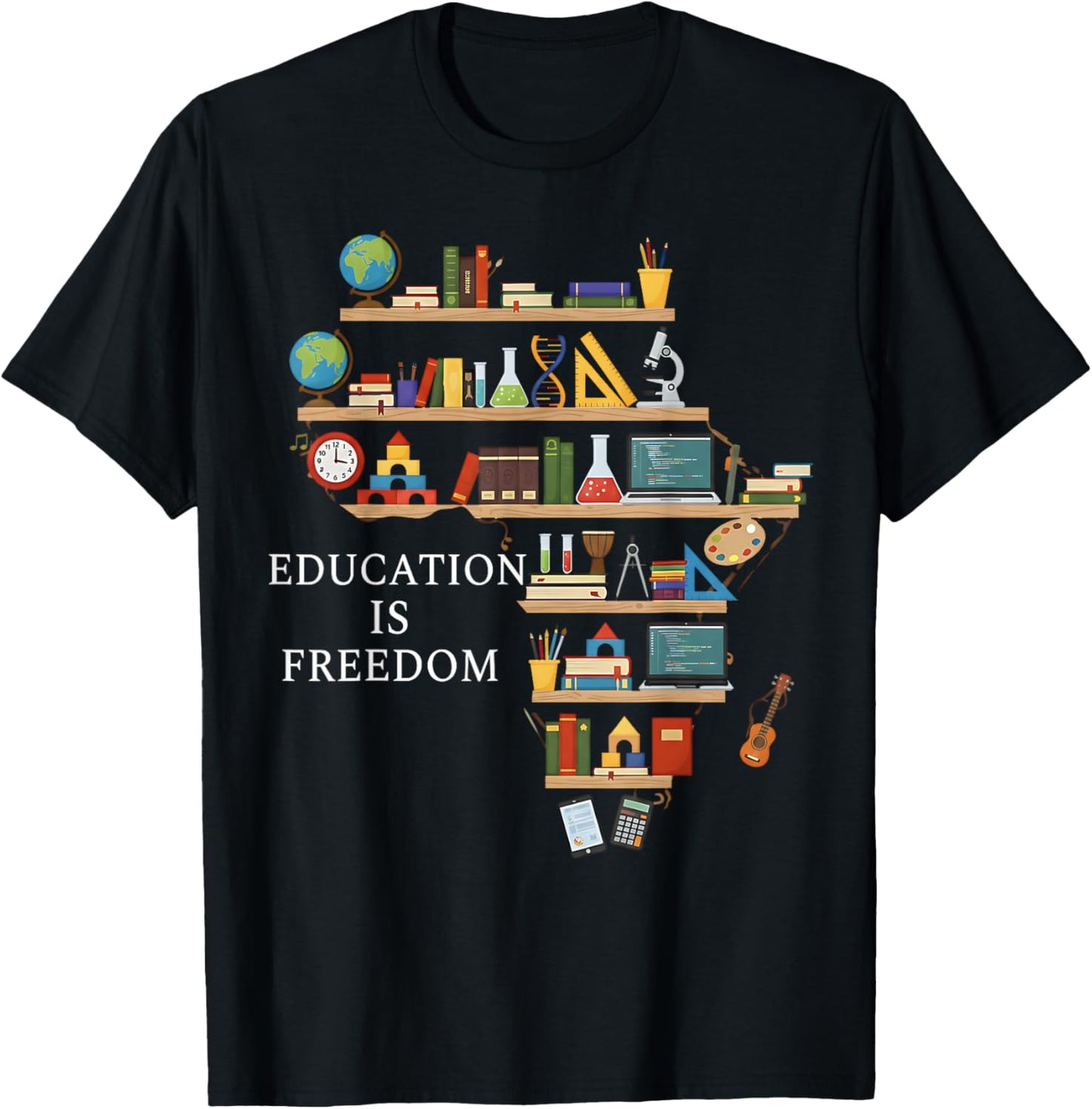 Education is Freedom Black History Month Africa Book Shelf T-Shirt - T-Shirt | Black