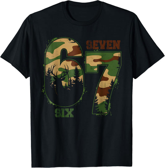 67 Hunting Camo Vintage Six Seven 6 7 Meme Camouflage Boys T-Shirt - T-Shirt | Black
