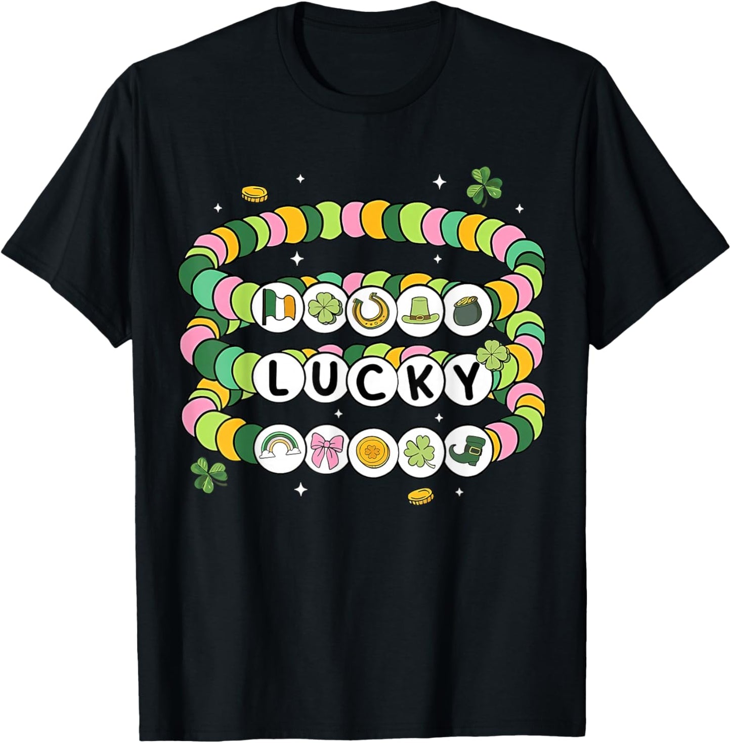 St. Patrick's Day Lucky Friendship Bracelet Girl Women Kid T-Shirt - T-Shirt | Black