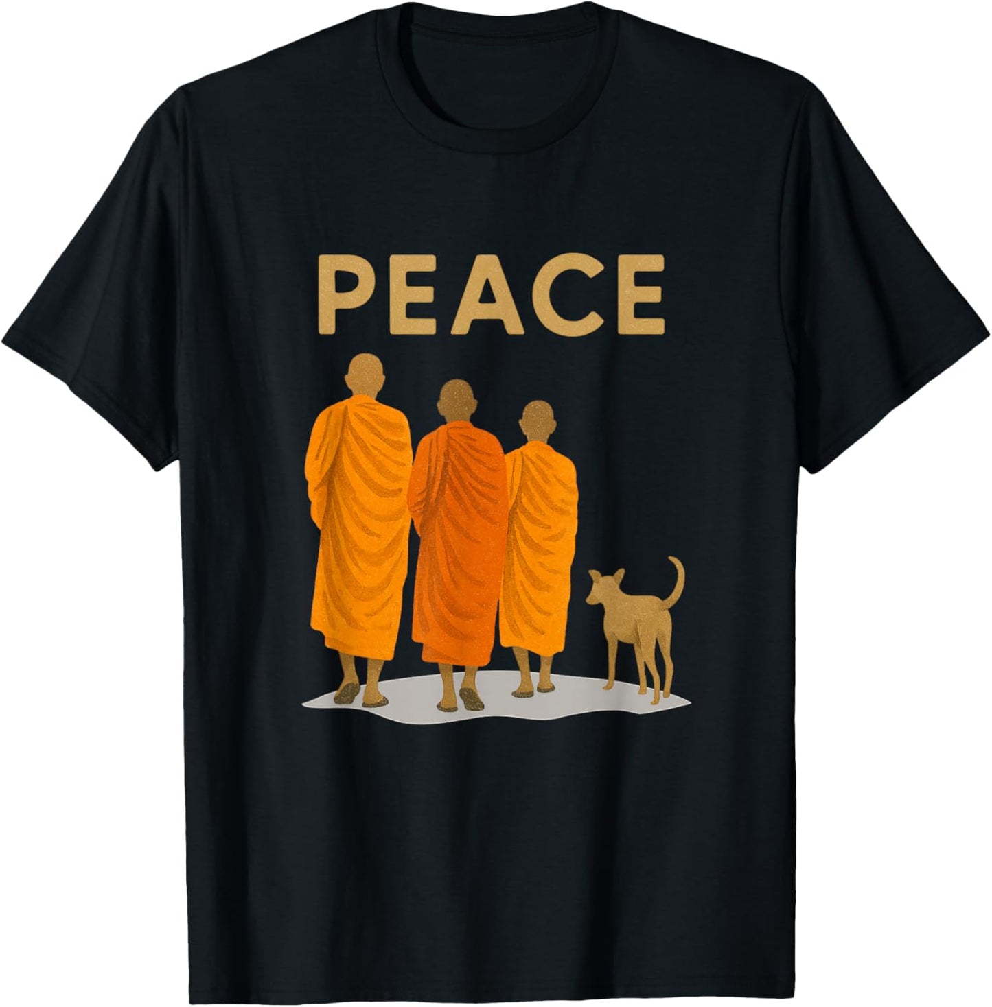 Peace Walking Monk & Dog Zen Art T-Shirt - T-Shirt | Black
