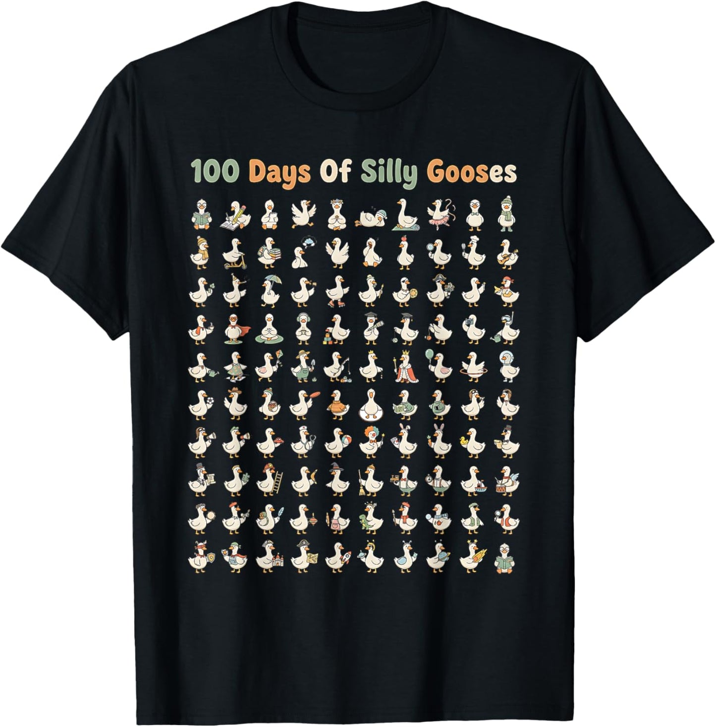 Funny 100th Day of School Teacher 100 Days of Silly Gooses T-Shirt - T-Shirt | Black