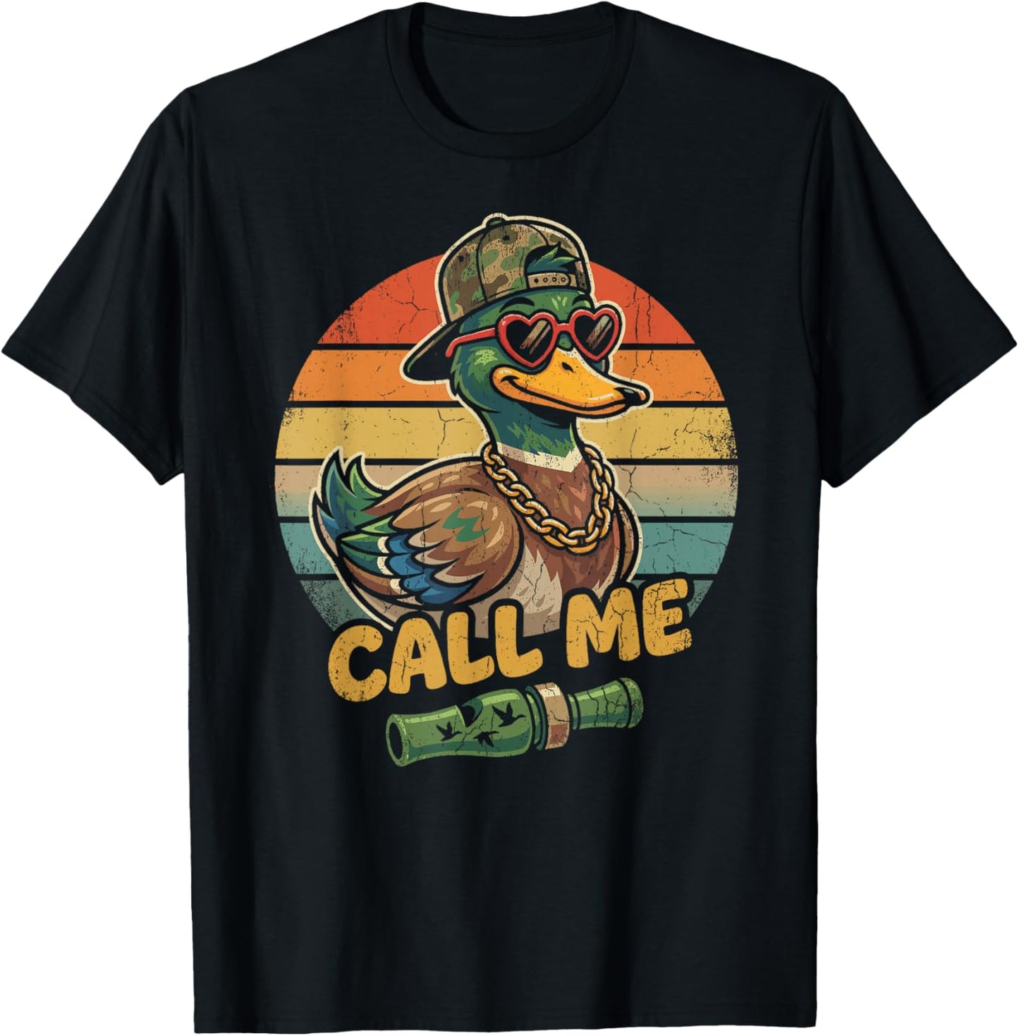 Call Me Duck Hunting Retro Valentine's Day Men Women T-Shirt - T-Shirt | Black