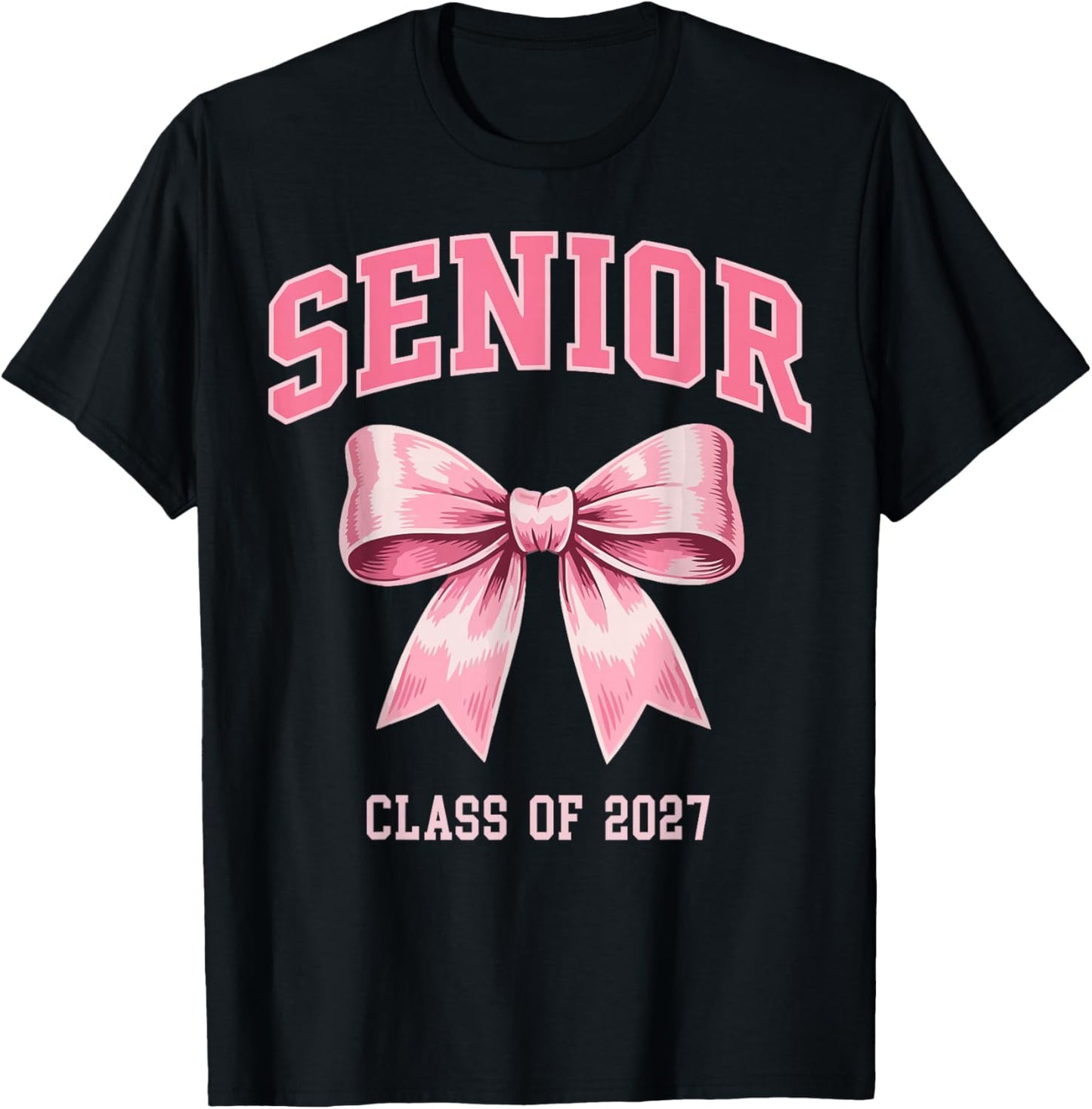 Senior 2027 Class of 2027 Coquette Pink Bow Graduation 2027 T-Shirt - T-Shirt | Black