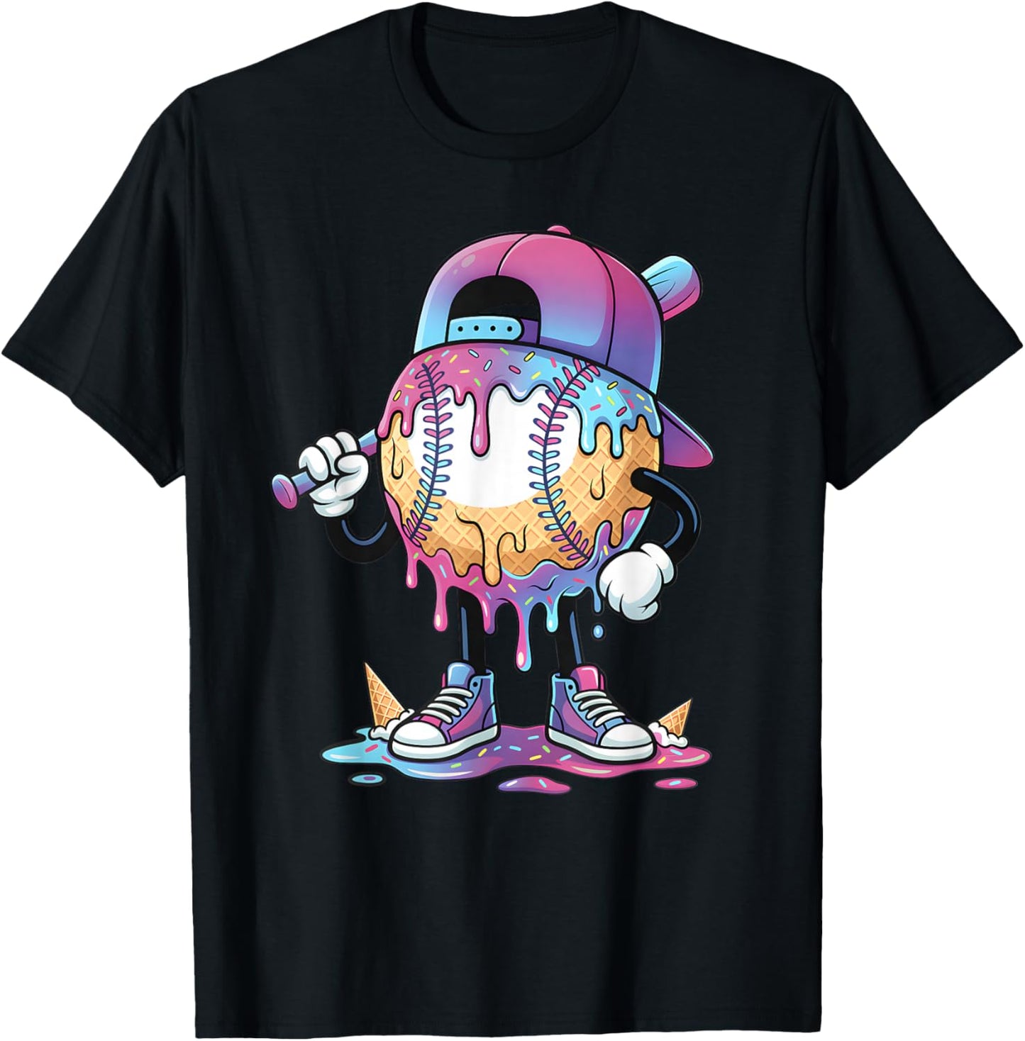 Baseball Drip for Boys Ice Cream Drip Baseball Sport Lover T-Shirt - T-Shirt | Black
