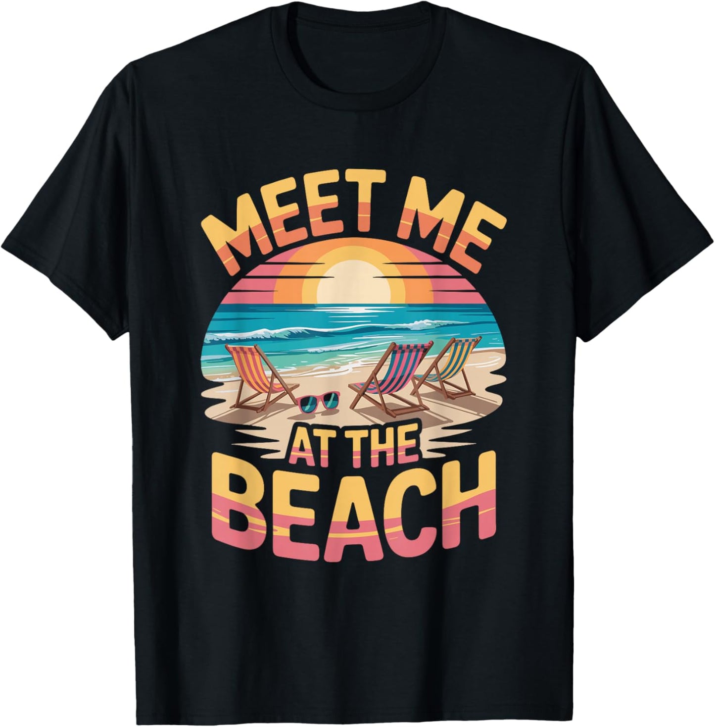 Vintage Palm Trees Retro Ocean Meet Me at Beach Summer T-Shirt - T-Shirt | Black
