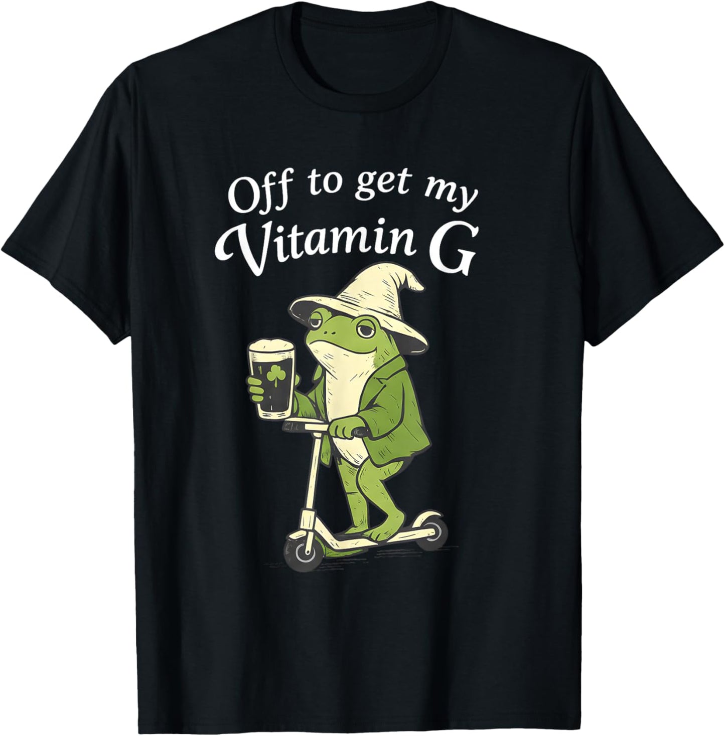 Off to Get My Vitamin G Funny St Patricks Day Frog Irish T-Shirt - T-Shirt | Black