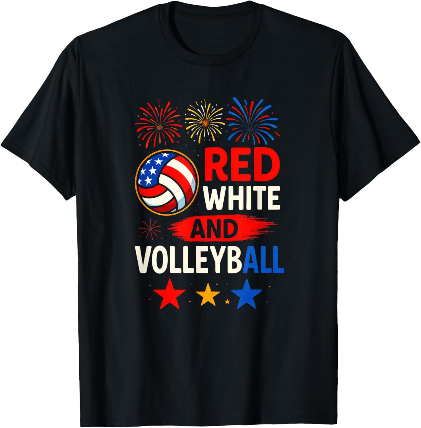 RED White and Volleyball - American Flag T-Shirt - T-Shirt | Black