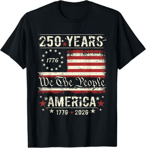 Flag Vintage 250 Years American 1776 2026 250th USA Birthday T-Shirt - T-Shirt | Black