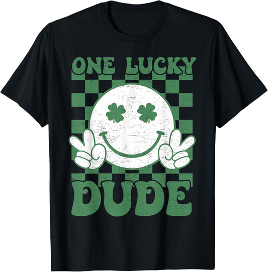 One Lucky Dude Groovy St Patrick Day Toddler Boys Kids T-Shirt - T-Shirt | Black