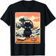 Retro Gamer Cat with Ramen Great Wave for Anime Fans T-Shirt - T-Shirt | Black