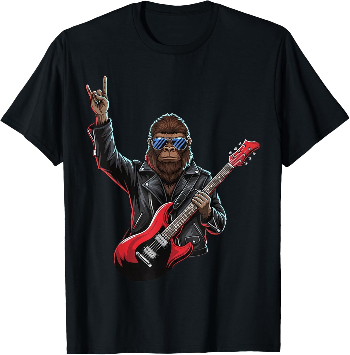 Cool Rock On Bigfoot Guitar Rock and Roll Men Kids Women T-Shirt - T-Shirt | Black