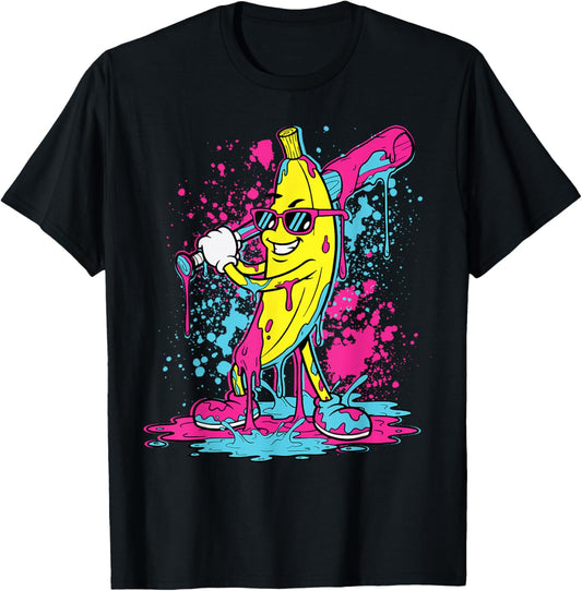 Banana Baseball Drip Ice Cream Dripping Funny Boys Kids T-Shirt - T-Shirt | Black
