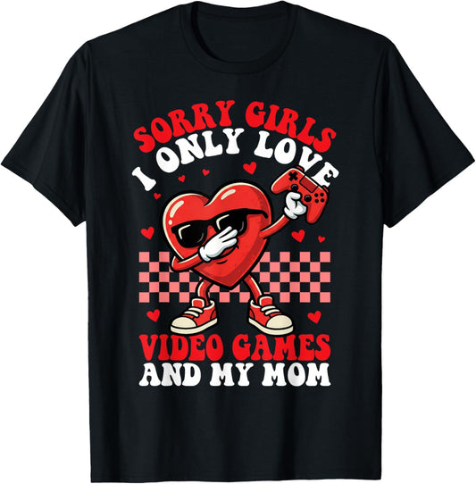 Boys Valentines Video Games Mom Heart Gaming Valentines Day T-Shirt - T-Shirt | Black