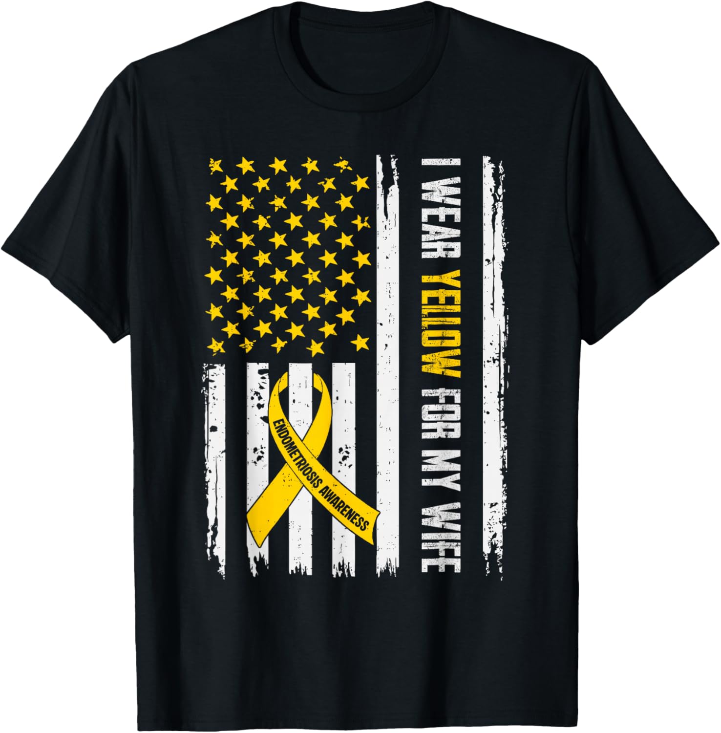 for Wife Endometriosis Awareness Flag Endo Support Husband T-Shirt - T-Shirt | Black