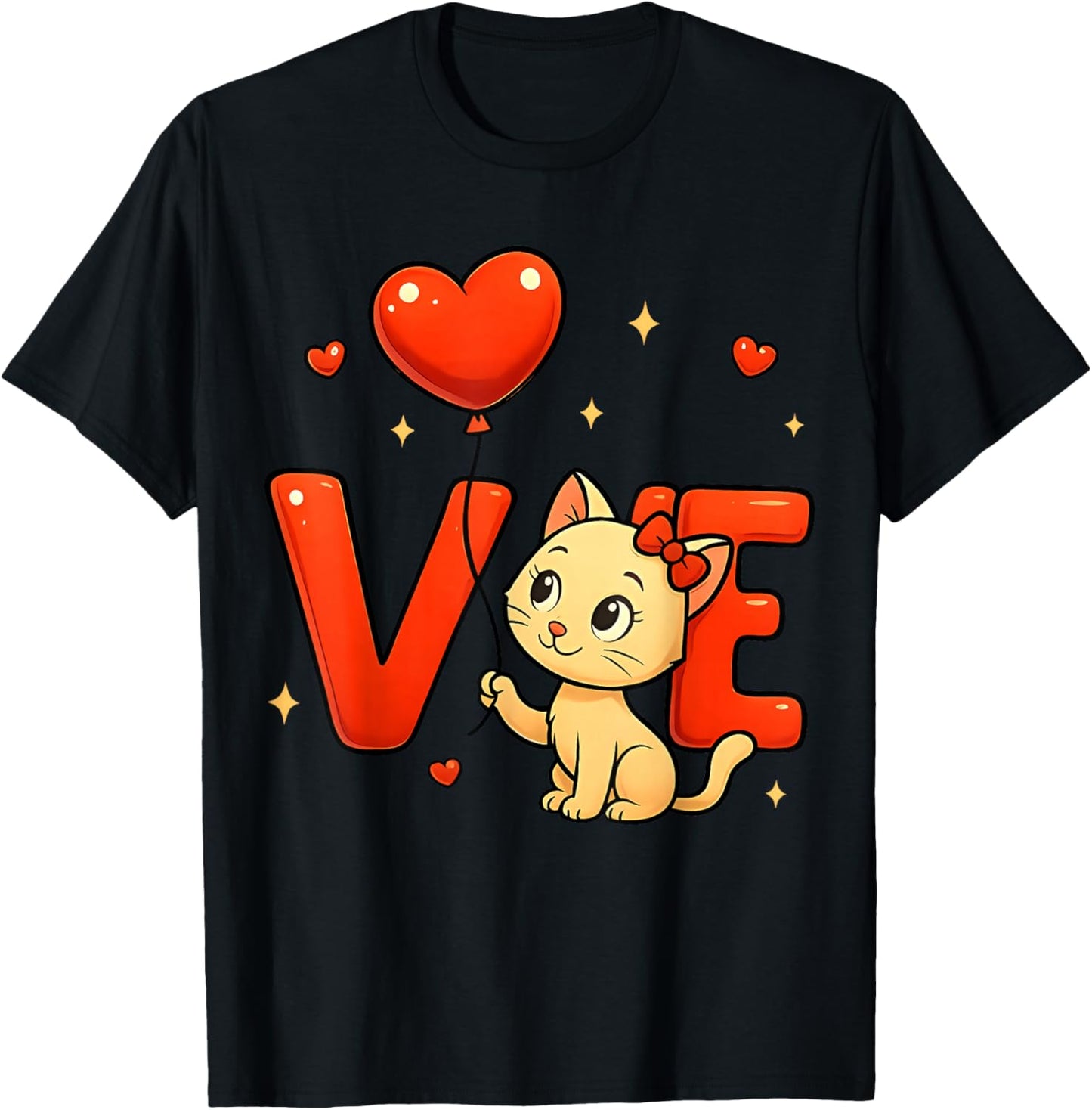Happy Meowentine's Day Cute Cat Heart Valentine's Day T-Shirt - T-Shirt | Black