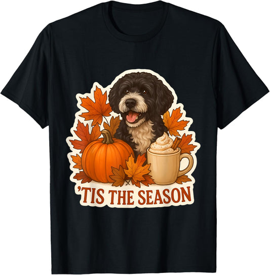 Tis The Season Portuguese Water Dog Fall Autumn Pumpkin Cup T-Shirt - T-Shirt | Black
