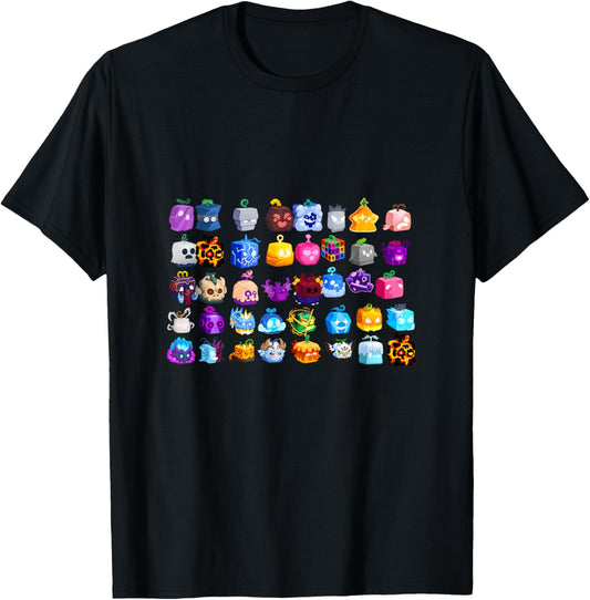 Blox Fruits Every Fruit in The List T-Shirt - T-Shirt | Black