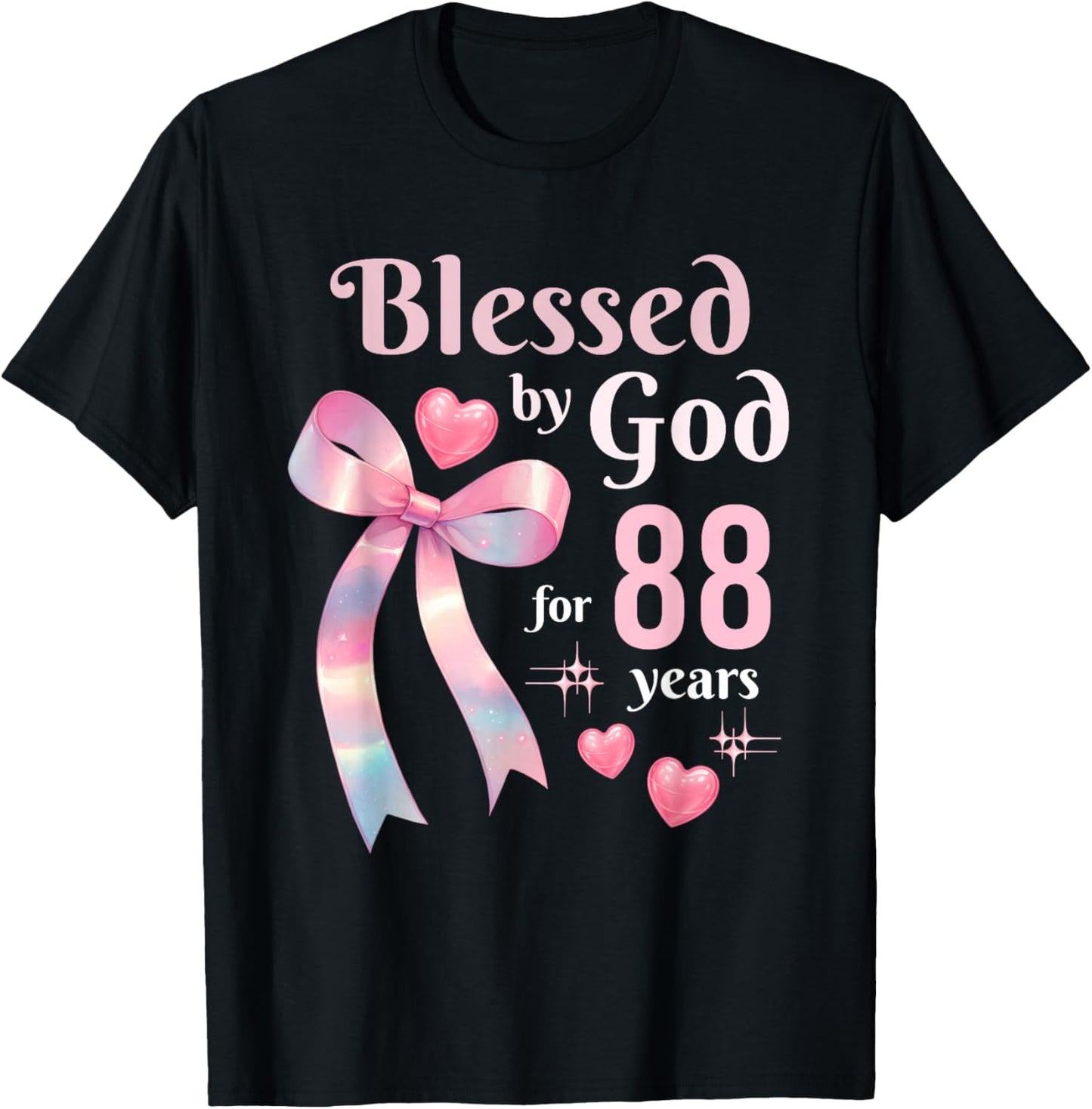 Blessed by God for 88 Years Ribbon Christian 88th Birthday T-Shirt - T-Shirt | Black