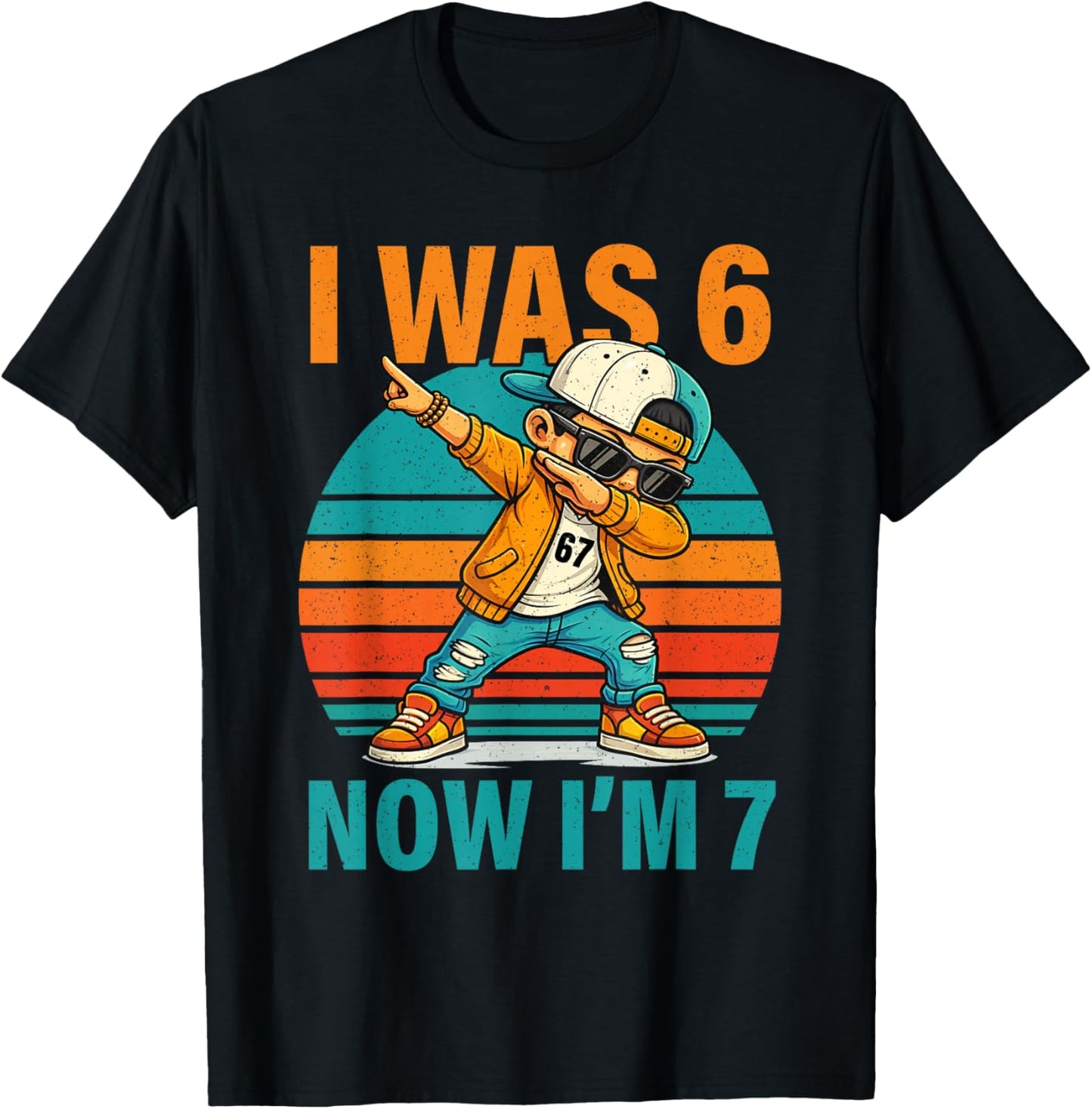 Dabbing 7th Birthday Boy I was 6 Now I'm 7 Six 67 Funny Meme T-Shirt - T-Shirt | Black