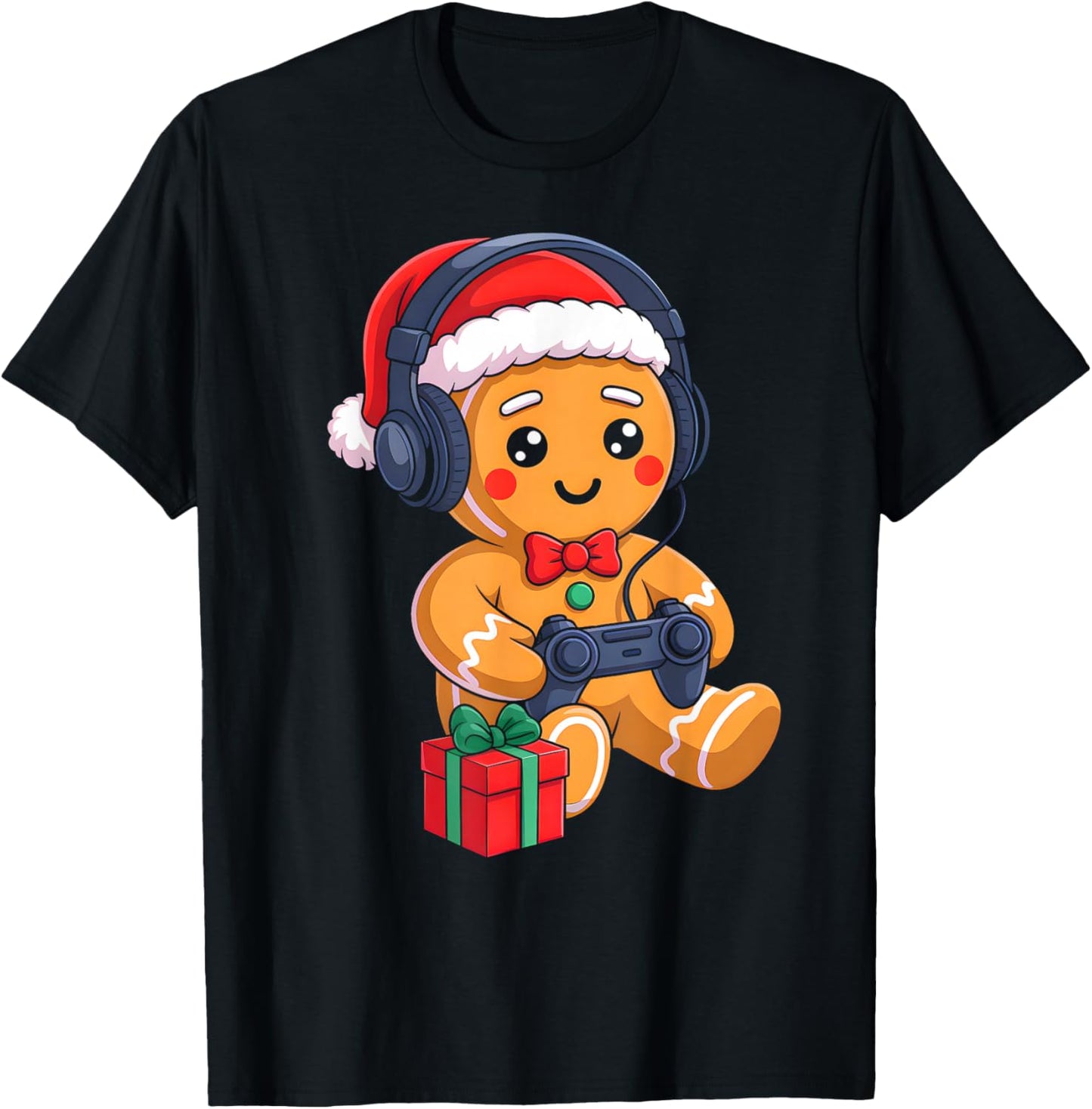 Funny Christmas Gingerbread Man Video Gamer Gaming Boys Men T-Shirt - T-Shirt | Black