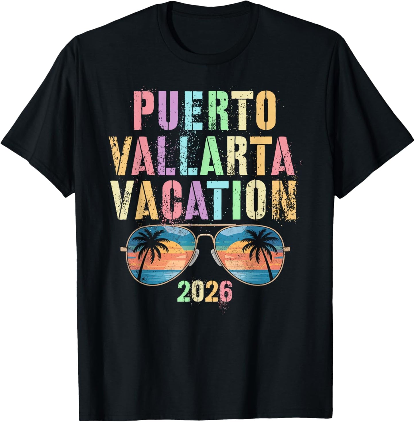 Vintage Puerto Vallarta Vacation 2026 Trip Beaching Vacay T-Shirt - T-Shirt | Black