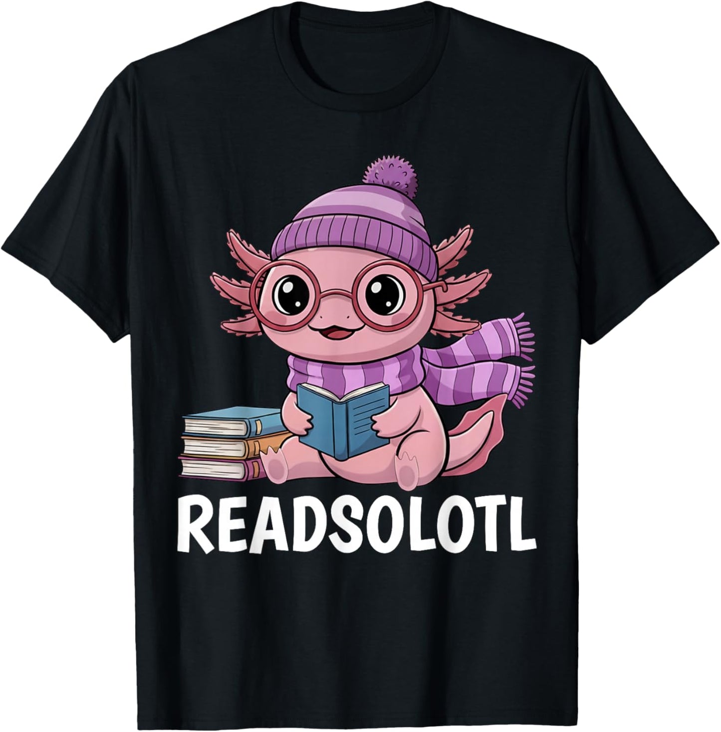 Readsolotl Cute Pink Kawaii Axolotl Reading Book Lover Funny T-Shirt - T-Shirt | Black