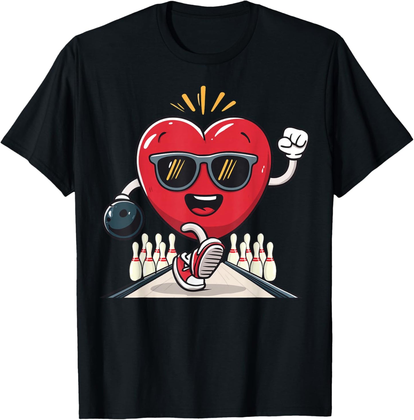 Bowling Heart Bowler Team Coach Valentine's Day Sunglasses T-Shirt - T-Shirt | Black