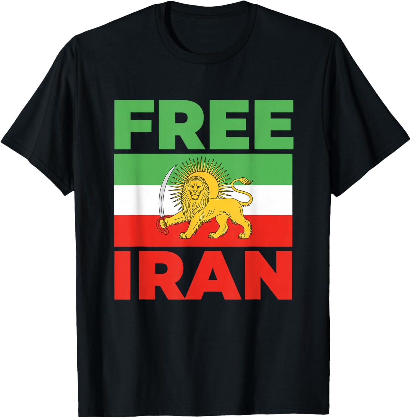 Free Iran Lion Flag Protest Solidarity Human Rights Activist T-Shirt - T-Shirt | Black