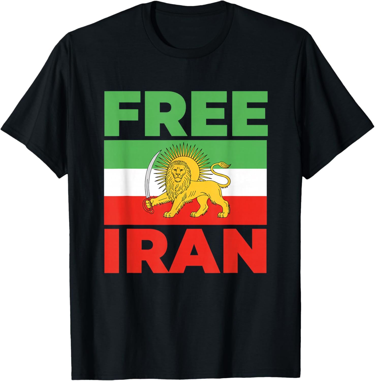 Free Iran Lion Flag Protest Solidarity Human Rights Activist T-Shirt - T-Shirt | Black