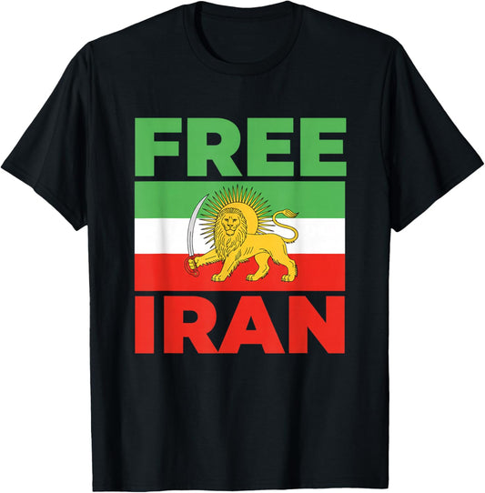 Free Iran Lion Flag Protest Solidarity Human Rights Activist T-Shirt - T-Shirt | Black