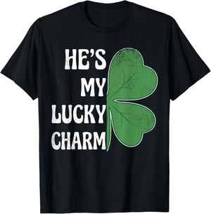He's My Lucky Charm St Patricks Day Couples Shamrock T-Shirt - T-Shirt | Black