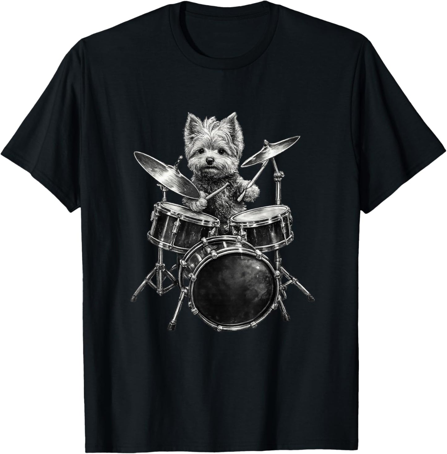 Hilarious Yorkshire Terrier Drummer Yorkie Playing Drums T-Shirt - T-Shirt | Black