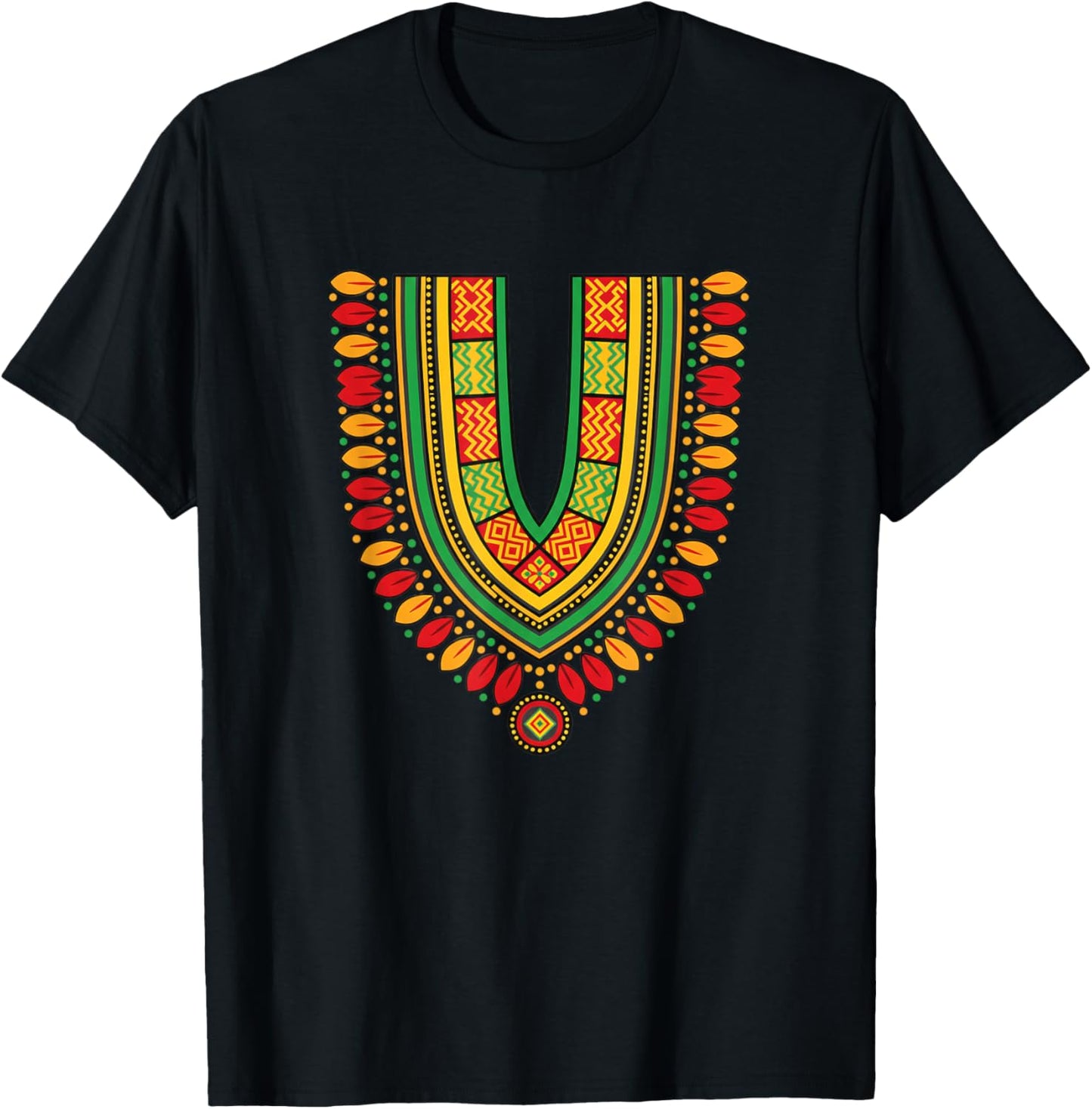 African Dashiki Collar Pattern Ethnic Print Colorful T-Shirt - T-Shirt | Black